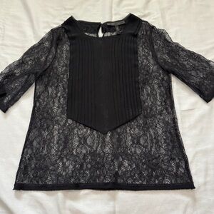 BCBG Maxazria Small Black Sheer Floral Lace Pintuck Blouse Top ~ Y2K 90’s Witchy